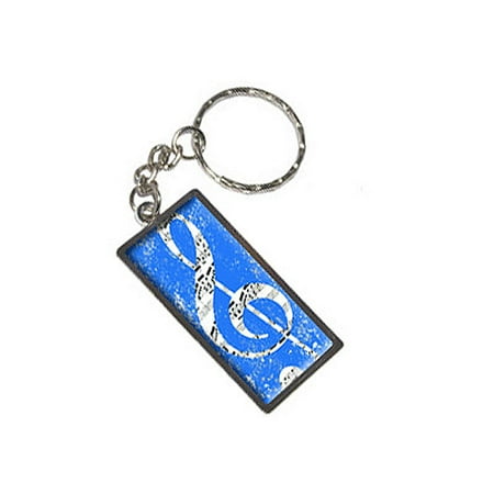 Clef Key - Vintage Treble Clef Music Blue Metal Rectangle Keychain