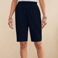 thumbnail image 5 of Cotton Linen Shorts for Women Knee Length Bermuda Shorts Casual Wide Leg Elastic Waist Summer Beach Shorts with Pockets, 5 of 7