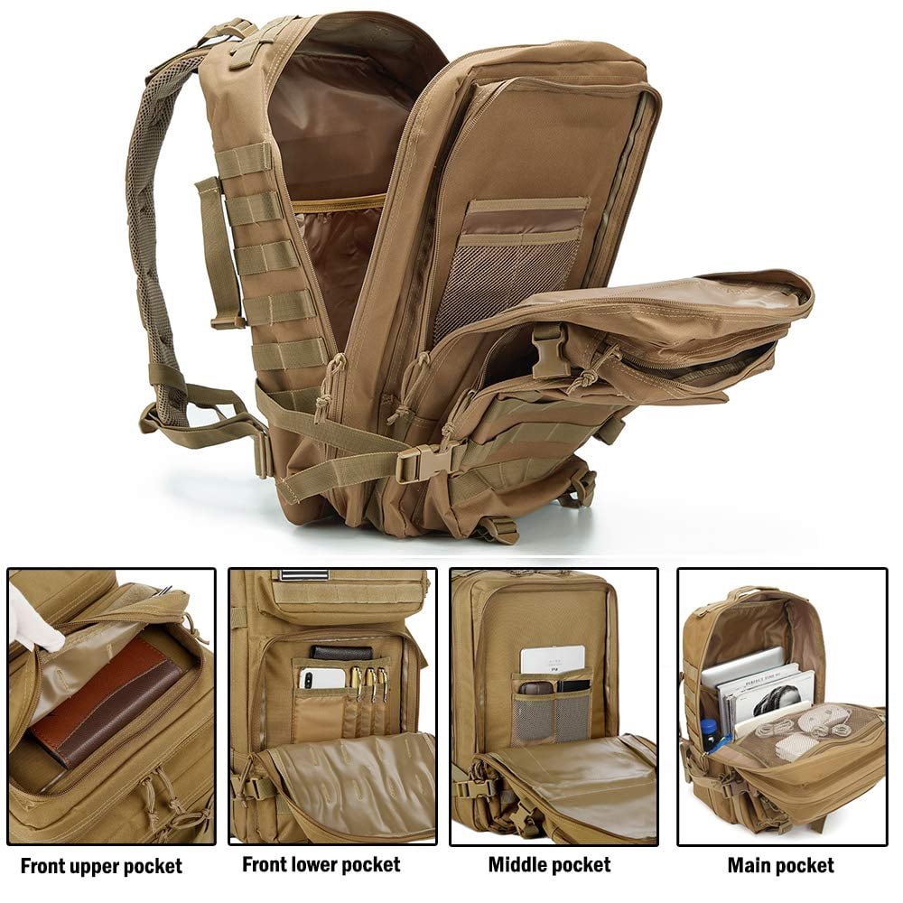 QT&QY 45L Molle Hiking Backpack for Men, Heavy-Duty 900D Outdoor Travel Daypack & Camping Work Bag