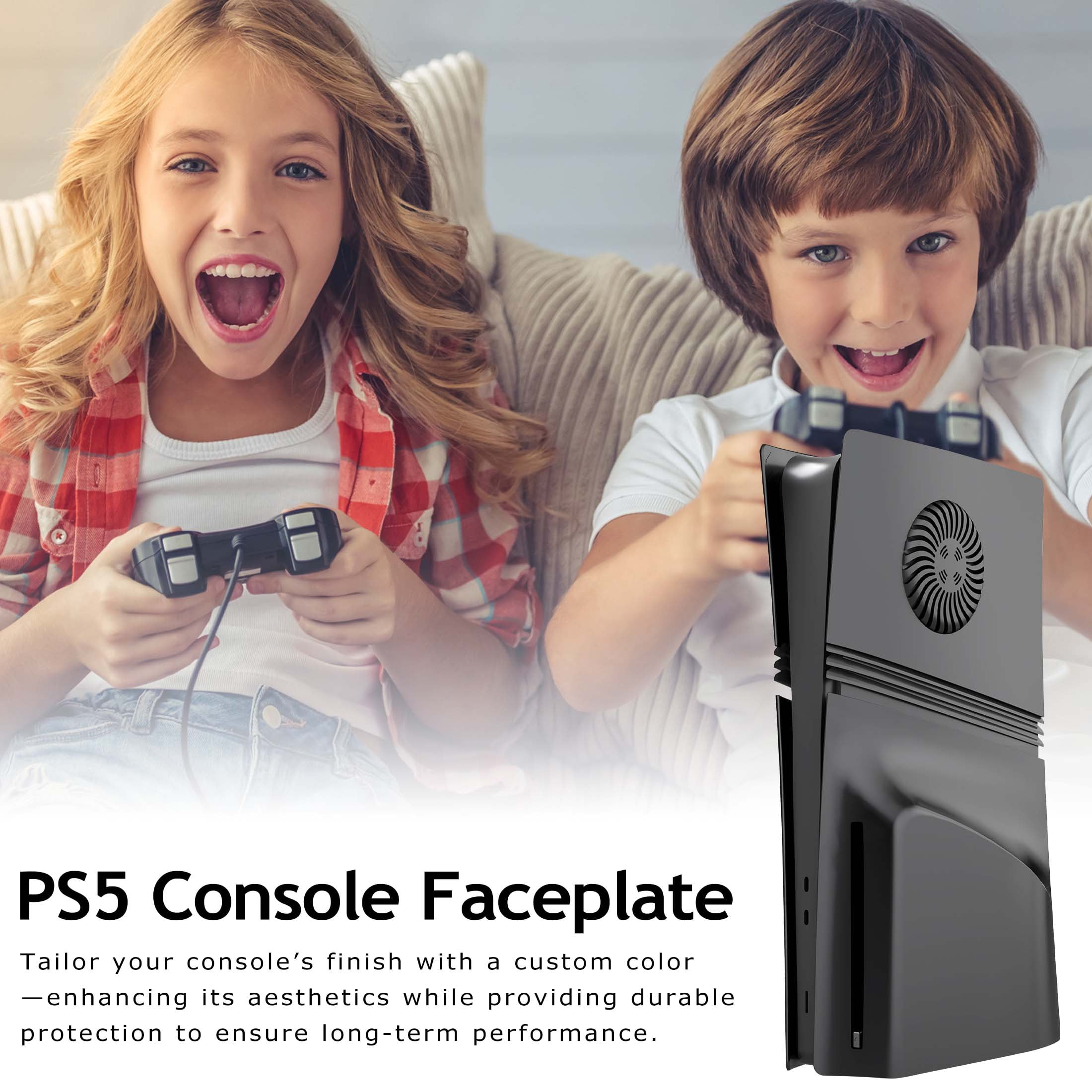 Faceplates for PS5 Pro Disc Console Cover Plate Replacement with Cooling Vents & Dust Filter, (Disc Edition, Black)
