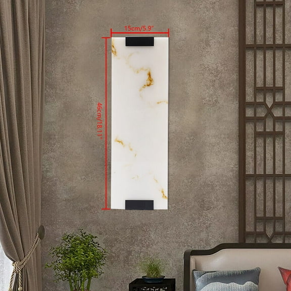 Marble Wall Light Sconce, Wall Light Hand Carved Rectangular Sconce Wall Lamp Indoor LED Wall Mount Hallway Lighting (Black Border)