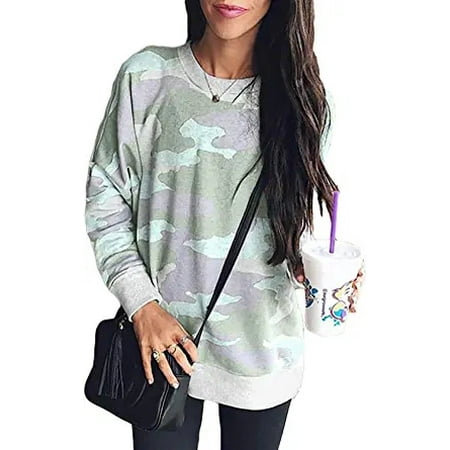 Women Long Sleeve Crewneck Pullover Camo Print Sweatshirt - Walmart.ca