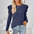 thumbnail image 6 of WREESH Womens Fashion Dressy Tops Solid Color Jacquards Round -Neck Long Sleeve Loose T-Shirt Pullover Navy, 6 of 7