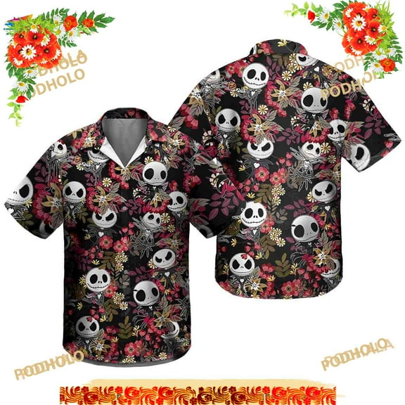 Jack Skellington Funny Hawaiian Shirt, Jack Skellington Summer 3D Aloha Shirt