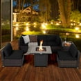 thumbnail image 3 of Costway 7PCS Patio Rattan Furniture Set 30" Fire Pit Table Cover Cushion Sofa Black, 3 of 9