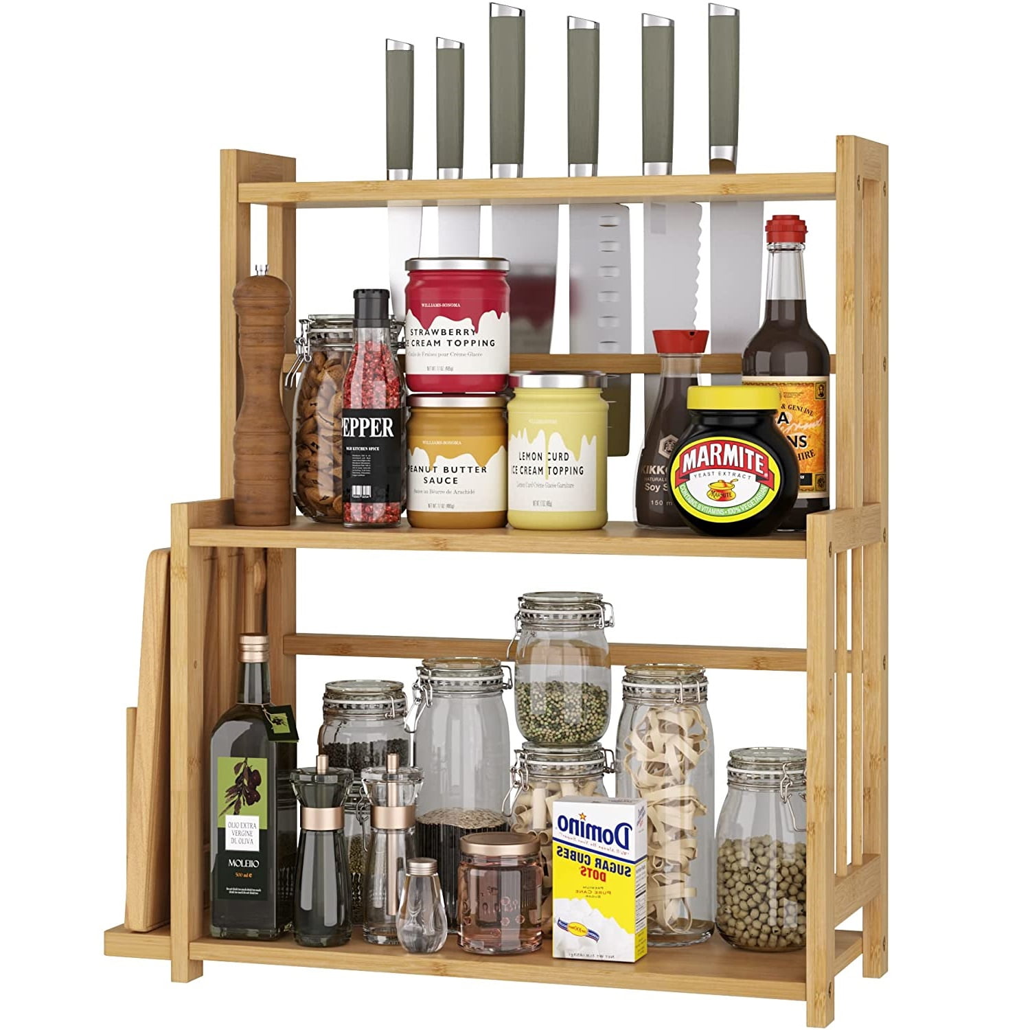 Tomorotec [2 Pack] Stackable Kitchen Storage Shelf Rack, Foldable Spice Rack Cabinet Organization Storage Shelves, Kitchen Shelves, Kitchen Counter