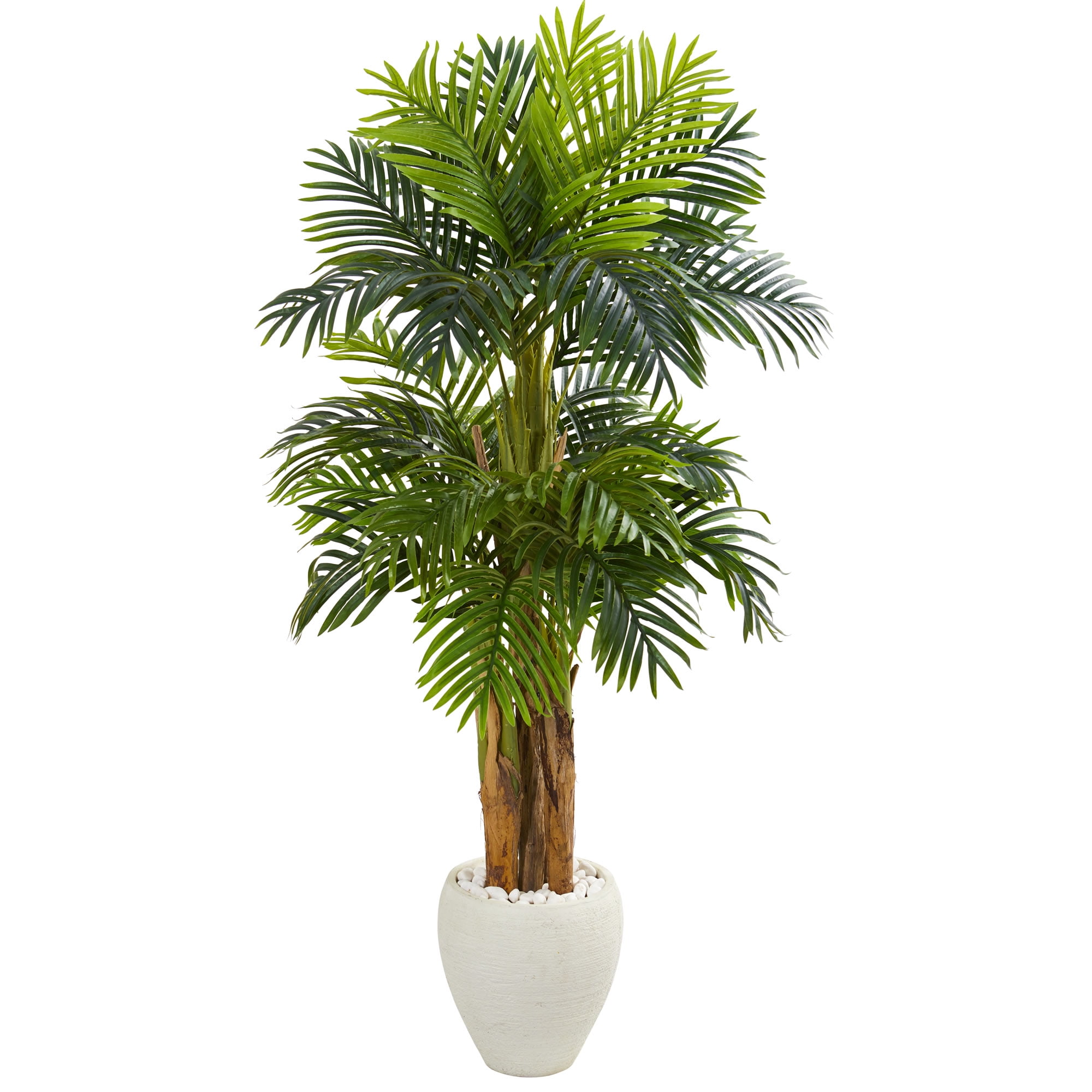 Nearly Natural 5.5’ Triple Areca Palm Artificial Tree in White Planter