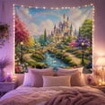 thumbnail image 2 of Fairy Tale Castle with Swans and Rainbow in a Garden, Serene Fantasy for Nature Lovers, Fantasy Wall Art, Housewarming Gift, Tapestry Wall Hanging for Bedroom, Living Room and Dorm, 2 of 7