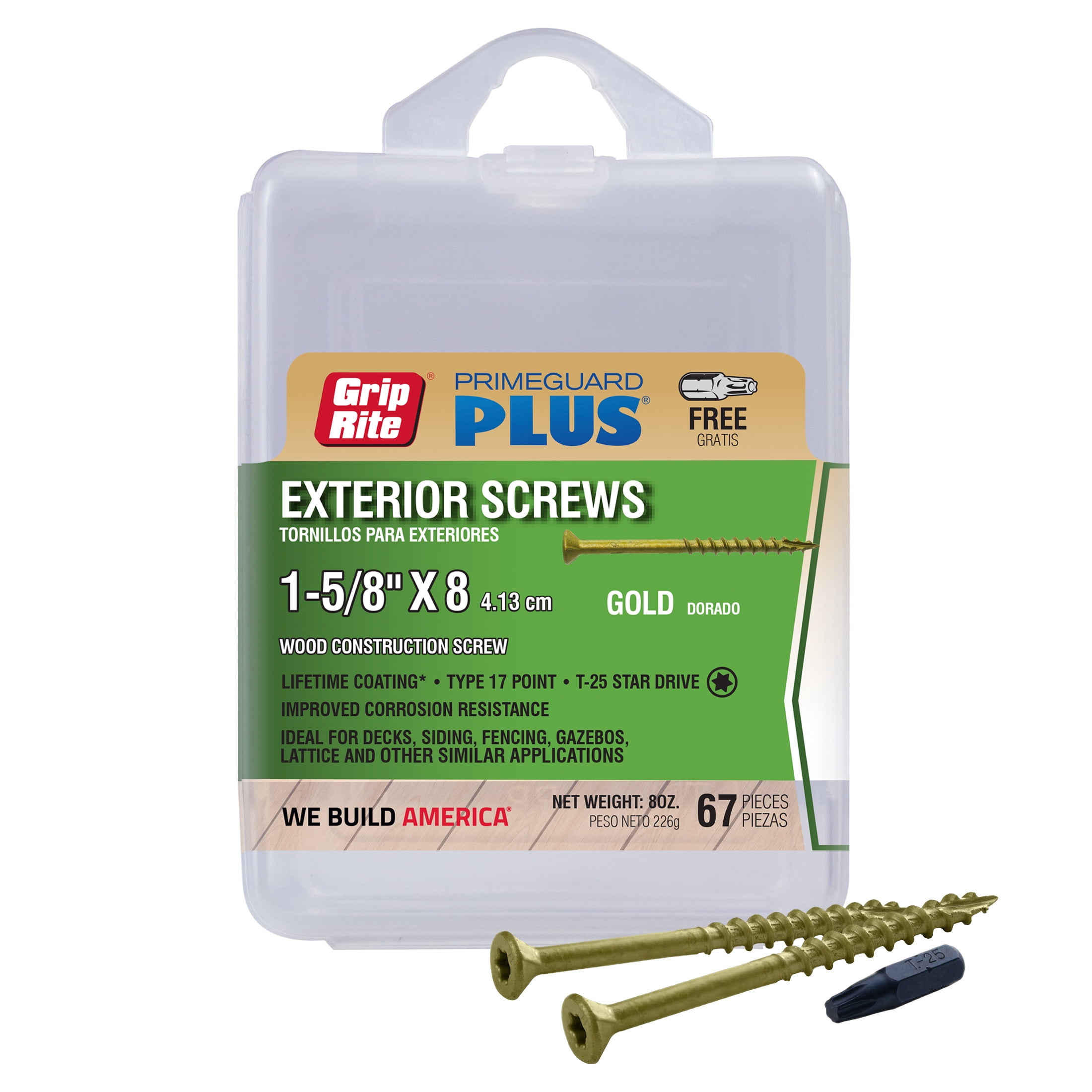(3 pack) Grip-Rite PrimeGuard Plus #8 x 1-5/8 in. Gold Wood to Wood Deck Screw 67CT