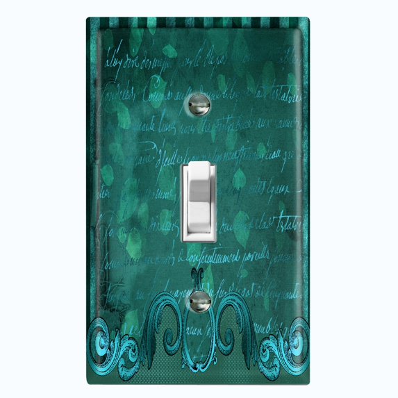 Metal Light Switch Plate Cover Elegant Green Letter Frame Damask DAM069