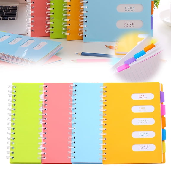 CoreLiving 5 Subject Spiral Notebook 6.7 x 8.5 College Ruled with Dividers and Tabs for Home Office Organization and Professional Note Taking, Blue