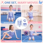 Girls Gymnastics Leotards, Long Sleeve Rhinestone toddler dance outfits with Shorts for Tumbling Ballet