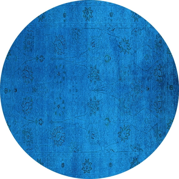 Ahgly Company Indoor Round Oriental Light Blue Industrial Area Rugs, 7' Round