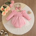 thumbnail image 6 of Toddler Baby Girls Clothes Sets Letter Ruffled Long Sleeve Romper Dress with Hairband Kids Fall Winter Holidays Casual Lace Jumpsuit Dress 6-12 Months, 6 of 9