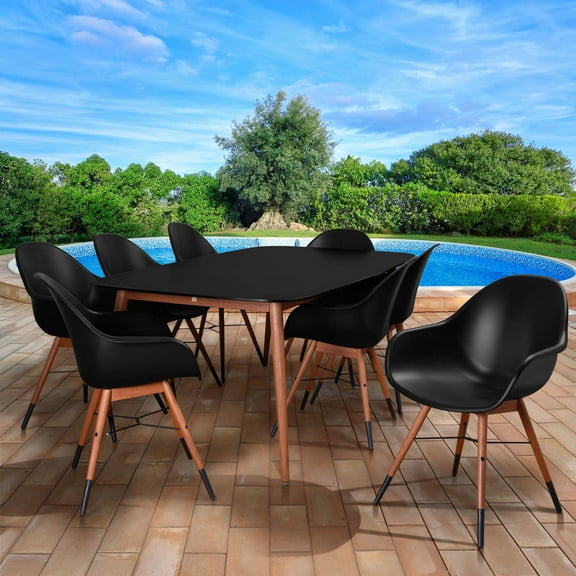 Amazonia Eucalyptus Chamonix 9-Piece Dining Set, Black, Seating Capacity: 8
