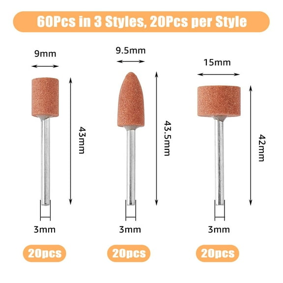 60Pcs 3 Styles Sanding and Polishing Bits Aluminium Oxide Abrasive Sanding Drill Bit Set Dark Brown