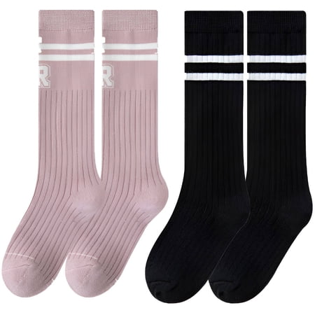 TELOLY 2026 New 2Pairs Knee High Socks for Women No Slip Heel Grip Boot Socks for Women Perfect Sock Stability Long Socks for Work School Casual Pink&Black