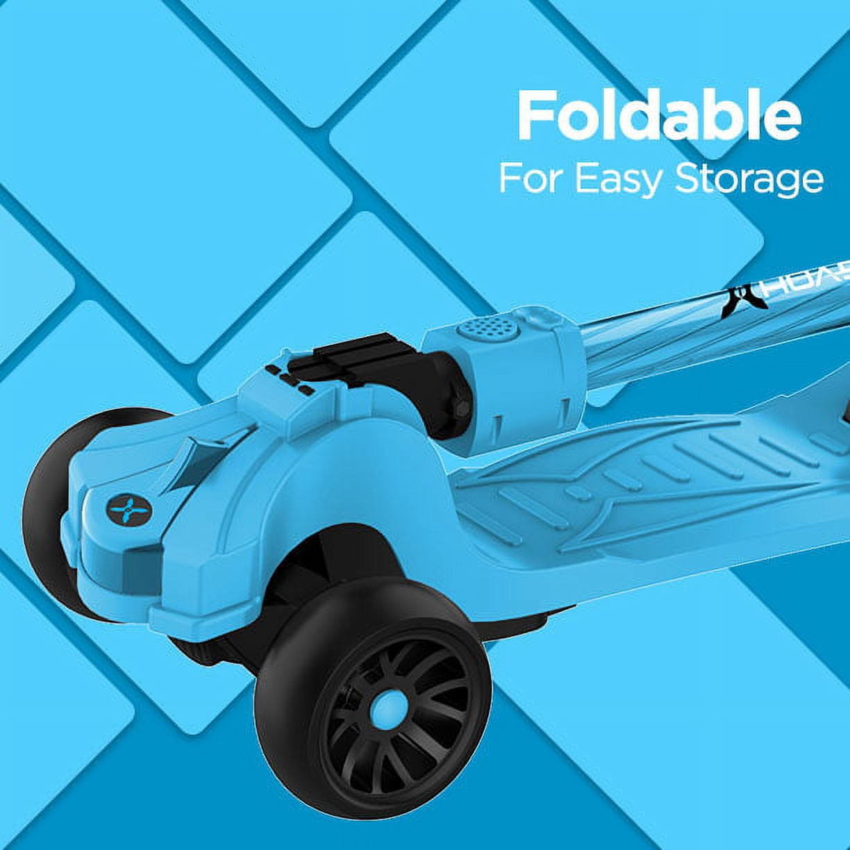 Hover-1 Kids Gear Ziggy Folding Kick Scooter, Blue, LED Lights, Safe For Kids, 3 Wheels