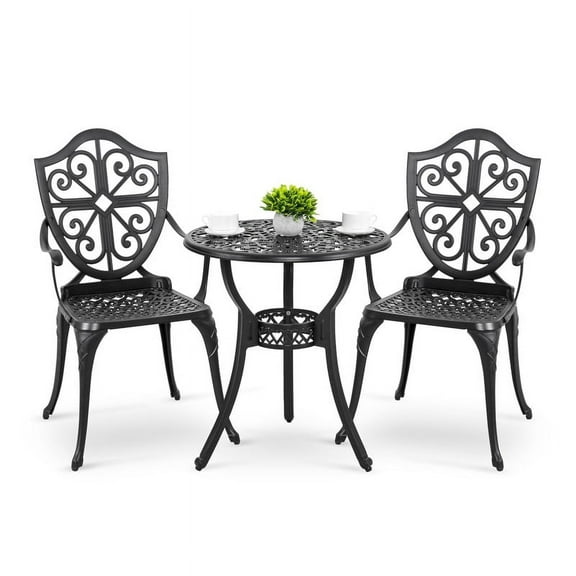 Nuu Garden  3-piece Black Cast Aluminum Patio Bistro Set vintage-inspired flower