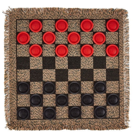 MBG Brybelly 3-in-1 Mini Checkers Rug   Classic & Mega Tic Tac Toe - Portable, Compact 12" x 12" Reversible Checkerboard Rug - Travel, Parties, Games on the Go, & Family Game Night Board Game