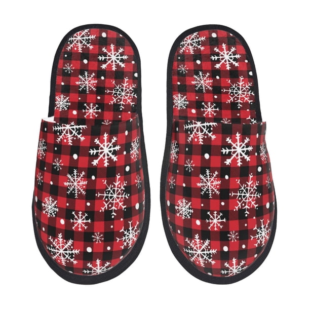 Fotbe Buffalo Plaid Snowflakes Pantuflas Peludas para Mujer con Estampado, Zapatillas de Peluche, Zapatos de Invierno para Casa, Uso Interior y Exterior-Large