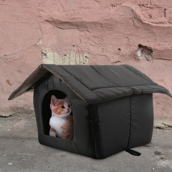 TEHAUX Large Outdoor Cat House Black Weatherproof Pet Shelter for Cats Winter Use