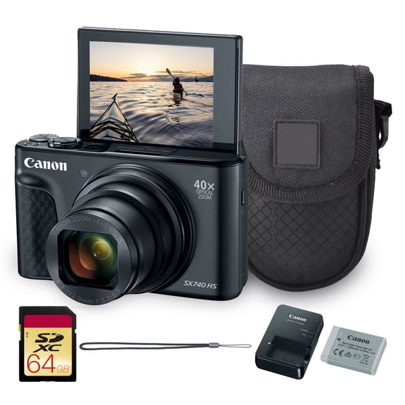 Canon PowerShot SX740 HS Digital Camera | 20.3MP, 4K UHD, Wi-Fi & Bluetooth, 40x Optical Zoom | Bundle with 64GB Memory Card, Case