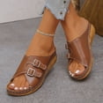 thumbnail image 4 of Modisza Orthopedic Wedge Sandals for Women Wide Width Open Toe Platform Wedges Slip on Comfortable Beach Walking Slippers size 6 Brown, 4 of 7