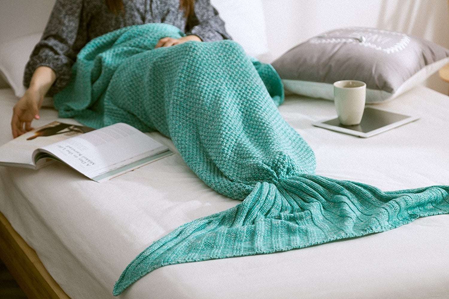 Crochet Blankets Mermaid Tail Blanket Throw Adult Sleeping Bag Bedding 71"x35.5" 