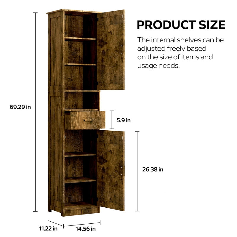 69"H Bathroom Storage Cabinet,Narrow Floor Cabinet with 2 Barn Doors, 1 Drawer & Adjustable Shelves