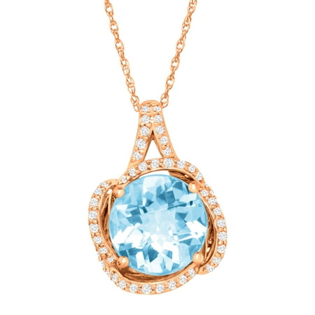 3 1/2 ct Natural Sky Blue Topaz & 1/3 ct Diamond Pendant Necklace in 10kt Rose Gold