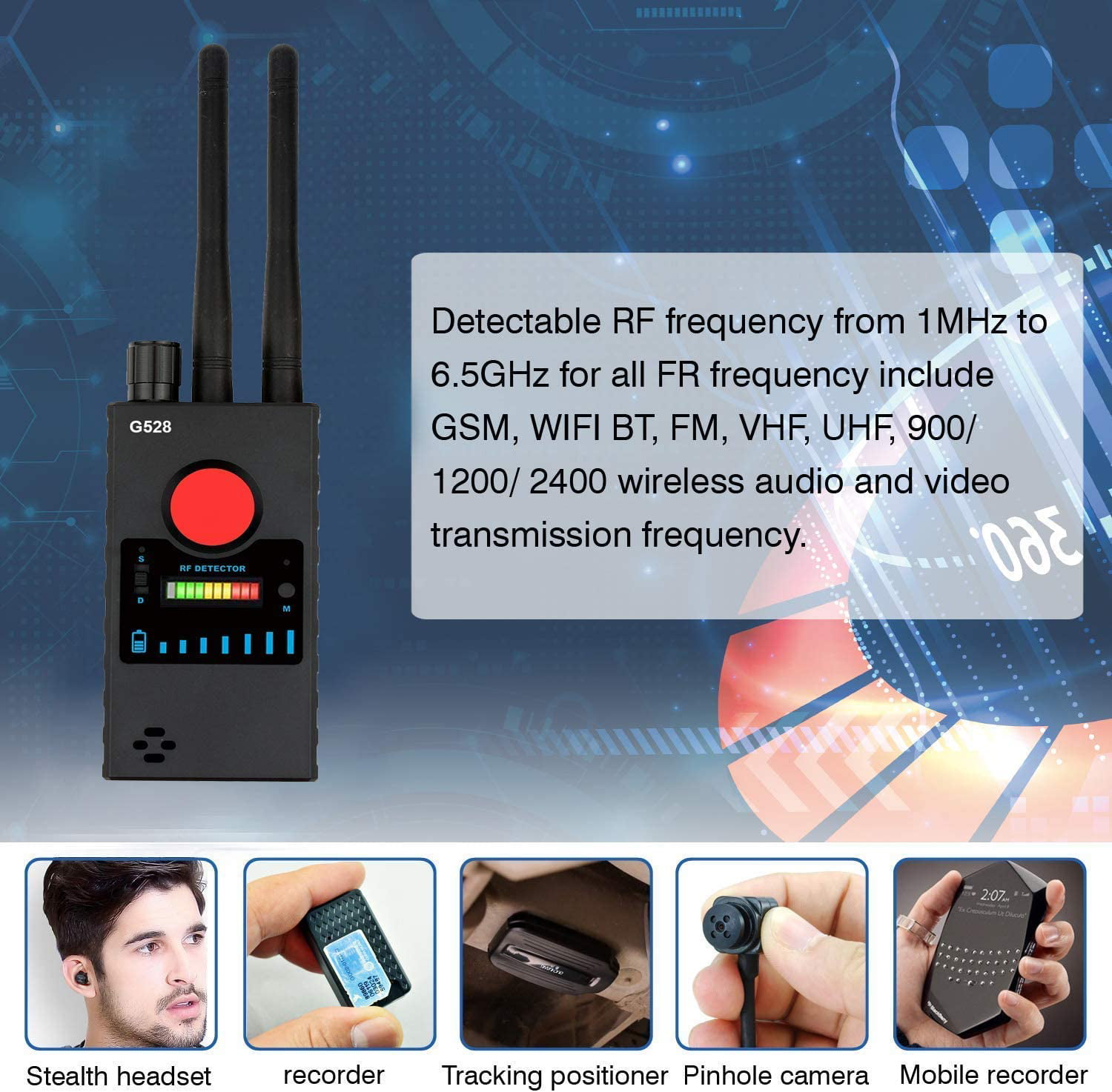 6GHz Bug Detector Anti Hidden Wireless Wired SPY Camera Cell Phone BD-6L Prof 