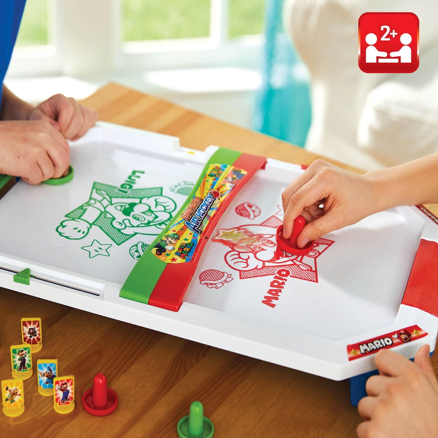 Epoch Games Super Mario Air Hockey, Tabletop Skill and Action Game with Collectible Super Mario Action Figures