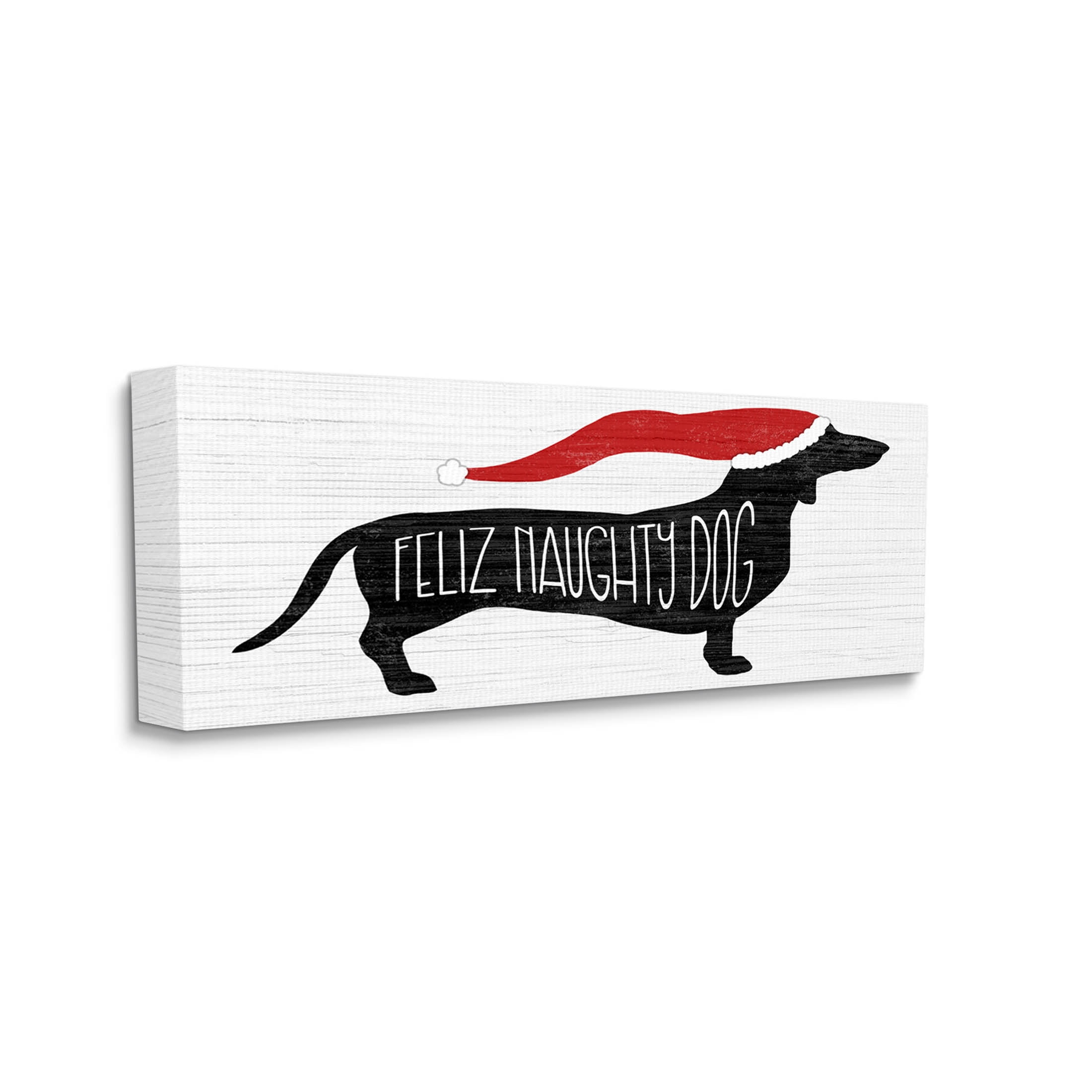 Funny Feliz Naughty Dog Dachshund Holiday Graphic Art Gallery Wrapped Canvas Print Wall Art