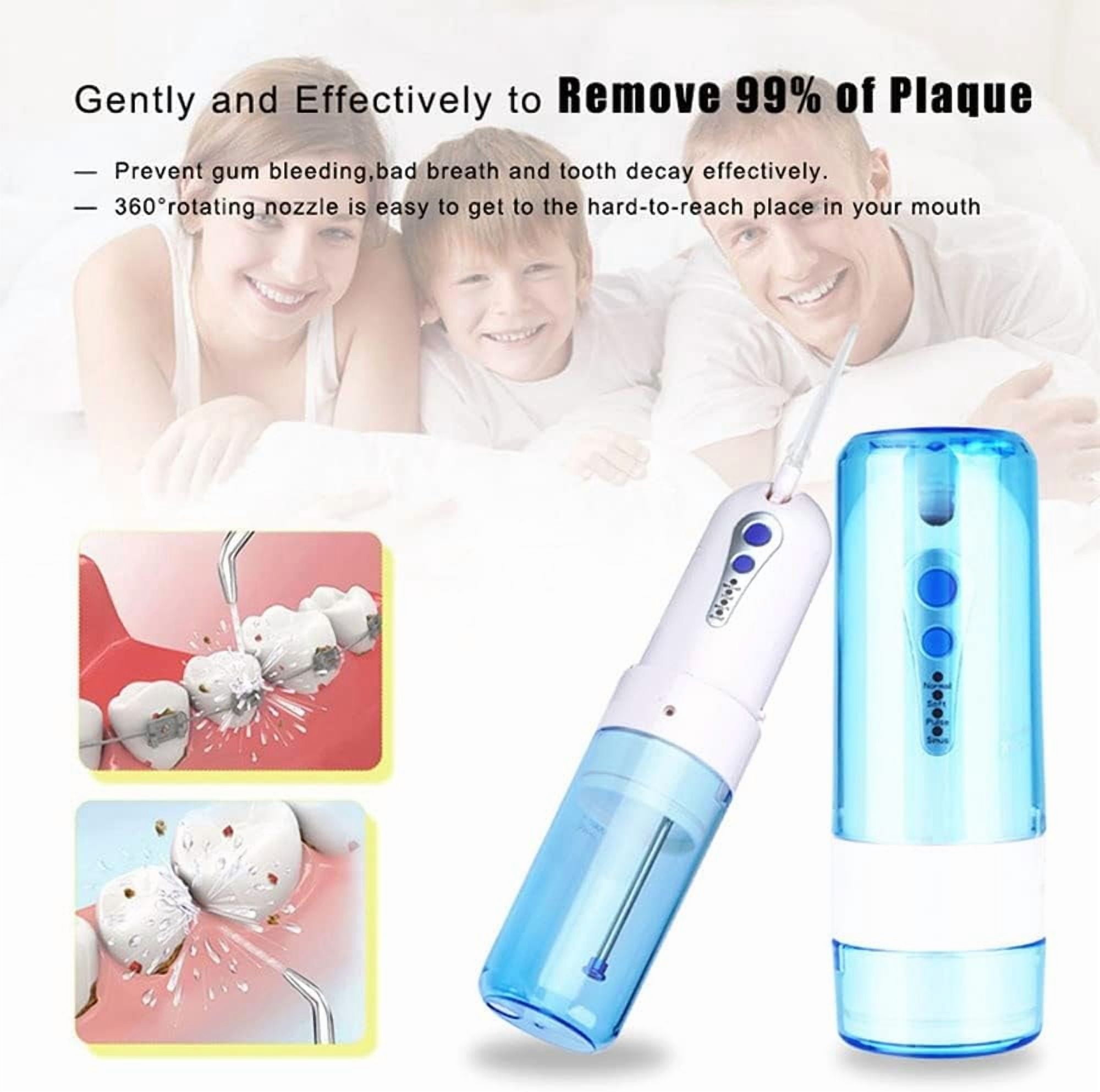 Water Dental Flosser for Teeth, Portable 200ML Water Teeth Cleaner Picks with 4 Cleaning Modes & 5 Jet Tips for Family Use, USB Rechargeable