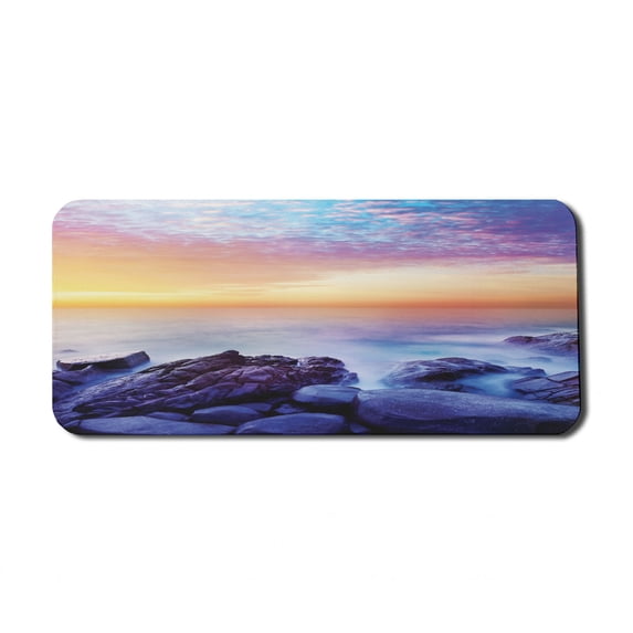 Beach Computer Mouse Pad, Dream Sky with Rainbow Colors in the Morning Seascape Fantasy Imaginary Planet Photo, Rectangle Non-Slip Rubber Mousepad X-Large, 35" x 15", Blue Purple, by Ambesonne