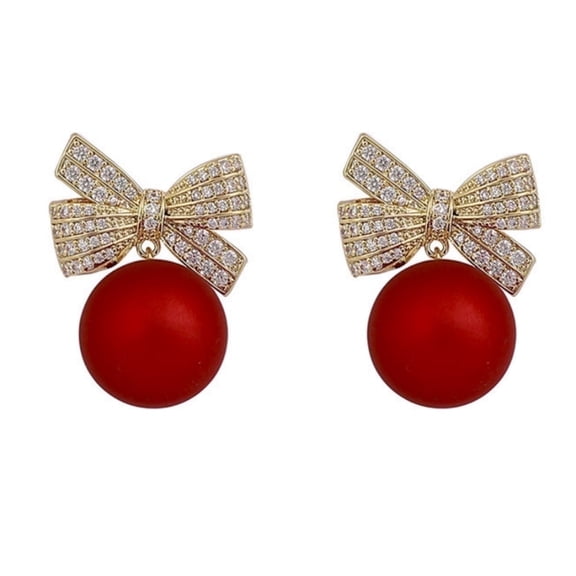 HUGE SWAN Christmas Pearl Earring Jackets Bowknot Gold Stud Pearl Drop Earrings with S925 Pins for Xmas for Women