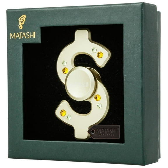24k Gold Plated Hanging Christmas Tree Dollar Sign Spinner Ornament w/ Matashi Crystals