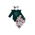 thumbnail image 1 of Xingqing 3Pcs Newborn Infant Baby Girls Clothes Letter Ruffle Long Sleeve Romper Floral Pants Headband Outfits, 1 of 7
