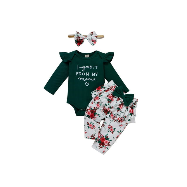 Pudcoco Ensemble de Vêtements Bébé Filles, Barboteuse, Pantalon d'Impression Florale et Coiffe