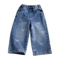 thumbnail image 2 of YunPes Toddler Kids Girls Bow Baggy Jeans Baby Cute Embroidery Denim Pants Elastic Waist Wide Leg Trousers Relaxed Fit Vintage Jeans, 2 of 9