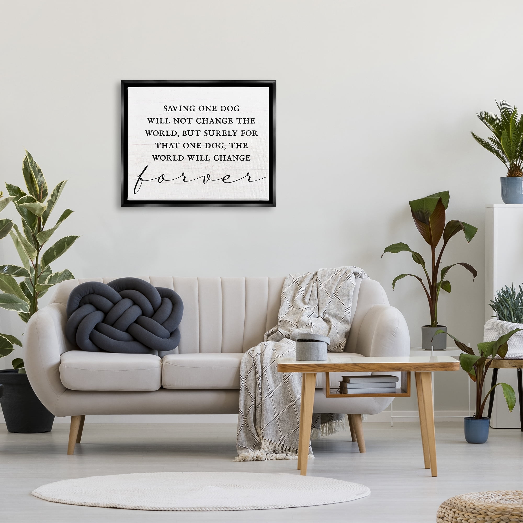 Stupell Industries Uplifting Rescue Dog Phrase Inspirational Painting Black Floater Framed Canvas Art Print Wall Art, 31 x 25