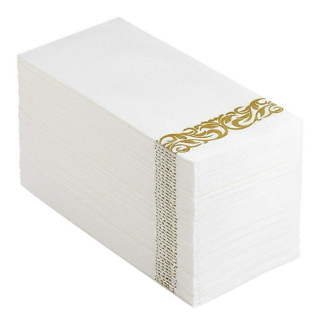 100pcs Disposable Gold Printed Thick Paper Napkins for Party, Wedding, Restaurant, Bathroom, High End Dining – Soft Beverage & Hand Towels