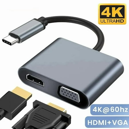 Feylan 2 in 1 HDMI VGA Adapter 4K@60hz USB C to VGA Splitter Square Portable USBC VGA to HDMI Converter for MacBook iPad Dell