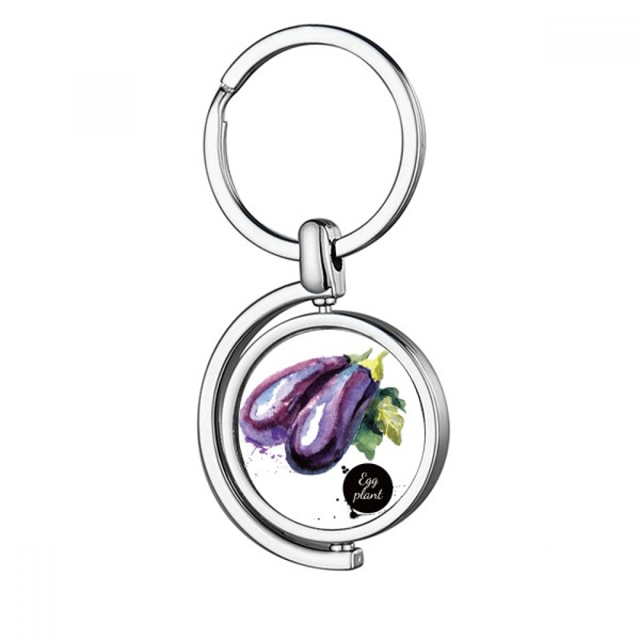 Eggplant Vegetable Tasty Healthy Watercolor Rotating Keychain Metal Keyring Holder