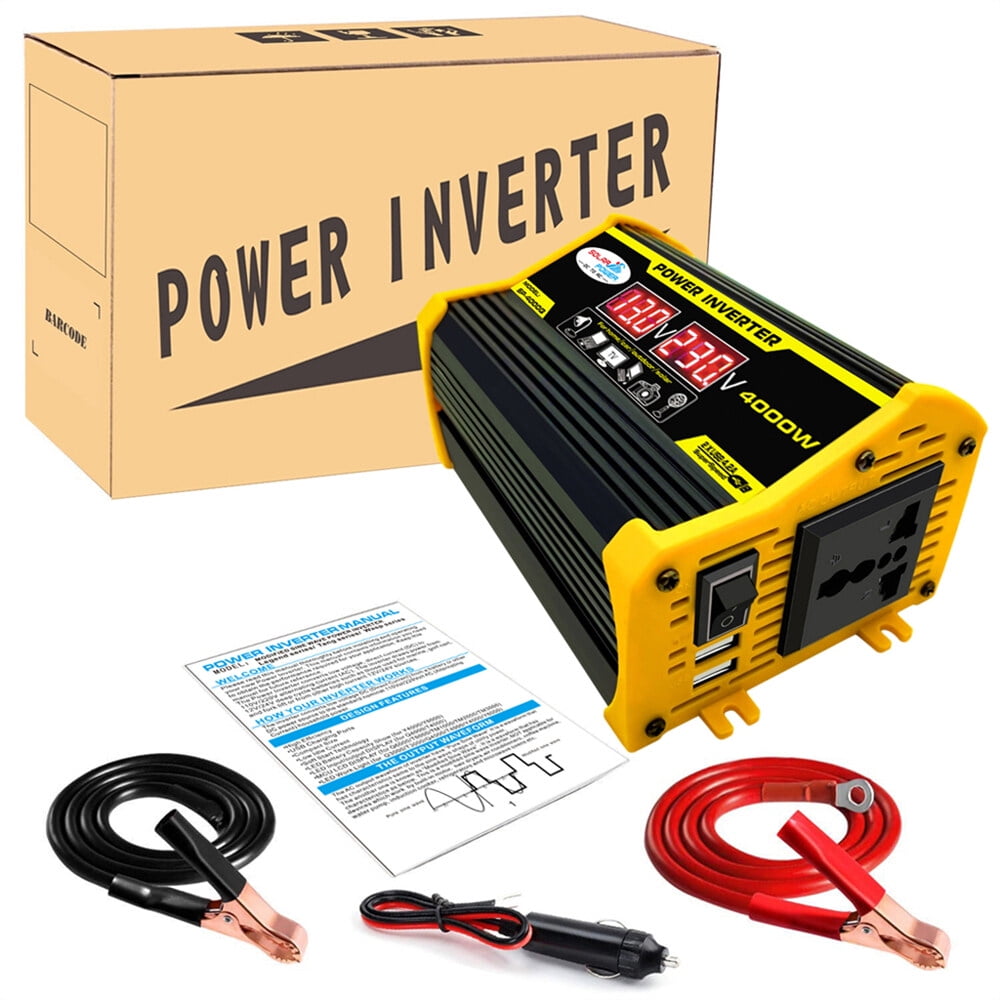Portable Inverter Car Power Inverters DC12Volt To AC110/220Volt Transformer 4000W Modified SineWave Inverter Dual USB LED Display Auto Inverters