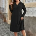 thumbnail image 3 of Ohufall Knee Length Dresses for Women Quarter Zip Turn-down Collar Casual Dress Ribbed Long Sleeve Plus Size Dresses, 3 of 8