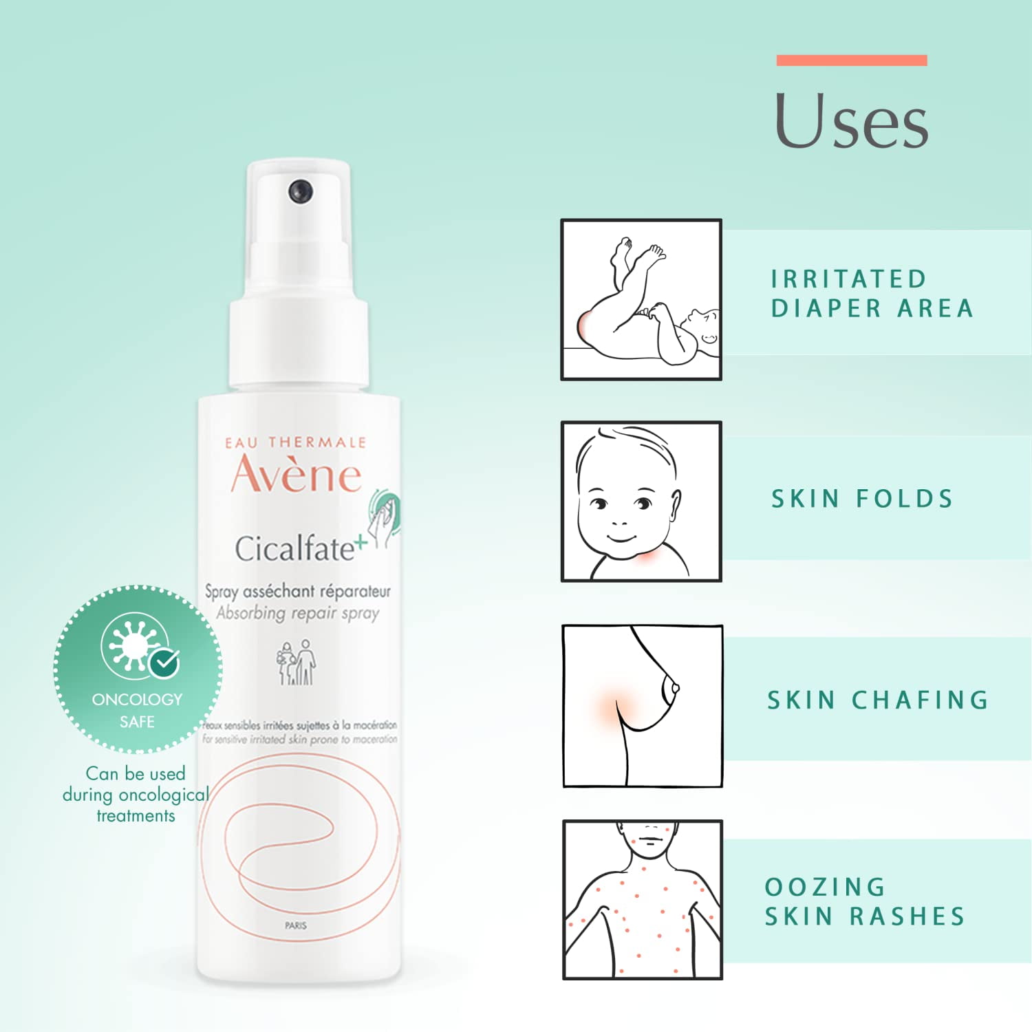 Avene Cicalfate+ Absorbing Soothing Spray - For Dry & Irritated Skin - Helps Restore Skin Barrier, 3.3 fl oz