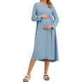 thumbnail image 1 of Vestido de maternidad y lactancia para mujeres INSPIRE CHIC, con cremallera frontal, de manga larga, cuello redondo, plisado, midi, para el embarazo, color azul, 1 of 6