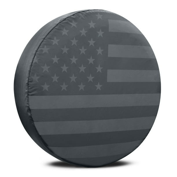 BDK Black and Gray American Flag Spare Tire Cover for 16